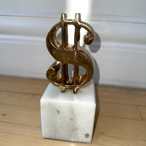 Jonathan Adler Brass and Marble Money Sign Sculpture - Picture 7 of 10